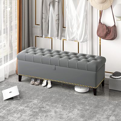 Velvet Storage Bench,Luxurious Storage Bench End of Bed Bench,Buttons Upholstered Bench with Storage,Modern Storage Benches Bedroom Bench Storage Chest-Gray 100x40x45cm(39x16x18inch)