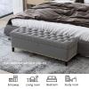 Velvet Storage Bench,Luxurious Storage Bench End of Bed Bench,Buttons Upholstered Bench with Storage,Modern Storage Benches Bedroom Bench Storage Chest-Gray 100x40x45cm(39x16x18inch) view 4