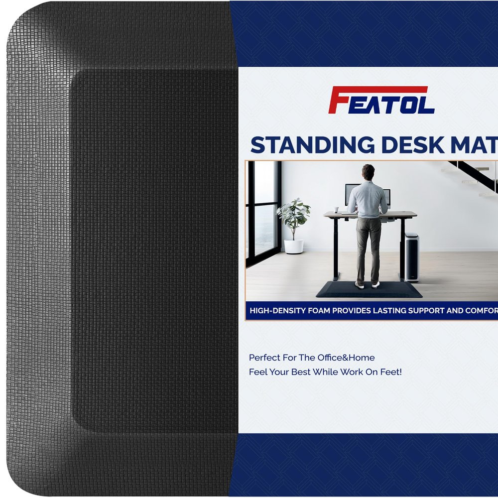 FEATOL Anti Fatigue Mat for Standing, 9/10 Extra Thick Ergonomic Standing Desk Mat, Comfort & Durable Memory Foam Standing Mat at Home,Office All Day (20" x 39", Black, 2PC)