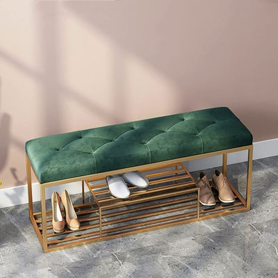 Luxurious Entryway Bench Shoe Rack Bench,Soft Velvet Upholstered Bench Seat Shoe Storage Bench,Modern Entry Shoe Bench Shoe Organizer Furniture-Green 100x30x45cm(39x12x18inch)