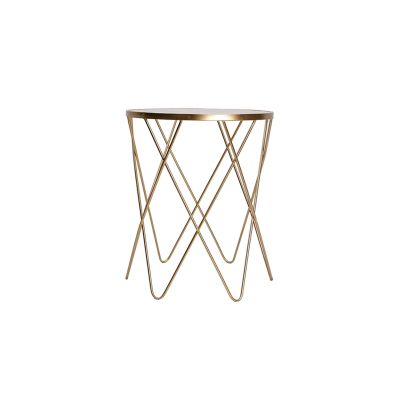 Geometric Small Round Coffee Table, Glass Side Table, Wrought Iron Metal Craft, Nordic Style, 38 * 48.5cm/50 * 60cm(Size:38 * 48.5cm,Color:A)