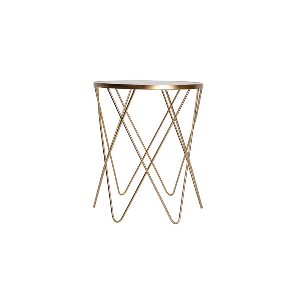 Geometric Small Round Coffee Table, Glass Side Table, Wrought Iron Metal Craft, Nordic Style, 38 * 48.5cm/50 * 60cm(Size:38 * 48.5cm,Color:A)