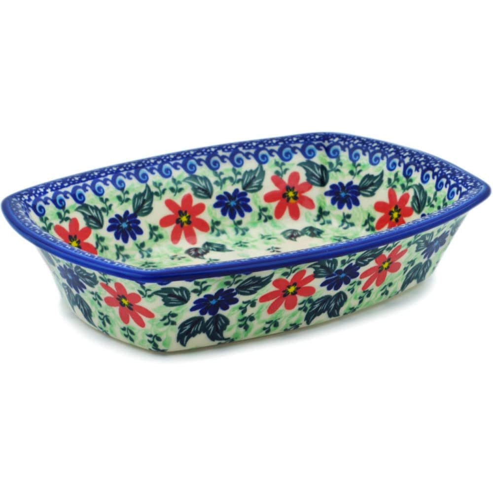 Polmedia Polish Pottery Rectangular Baker UNIKAT - Poppies Obsession Pattern Handmade in Boleslawiec Poland by Ceramika Dalia + Certificate of Authenticity