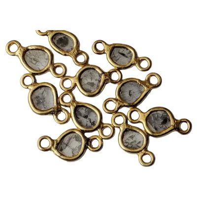 Gems For Jewels 12-13mm Salt & Pepper Slice Diamond Connector, Salt and Pepper Diamond Faceted Slice, 925 Silver Gold Polished Connector (1Pc To 2Pc Option), 12-13 MM, 1 PC