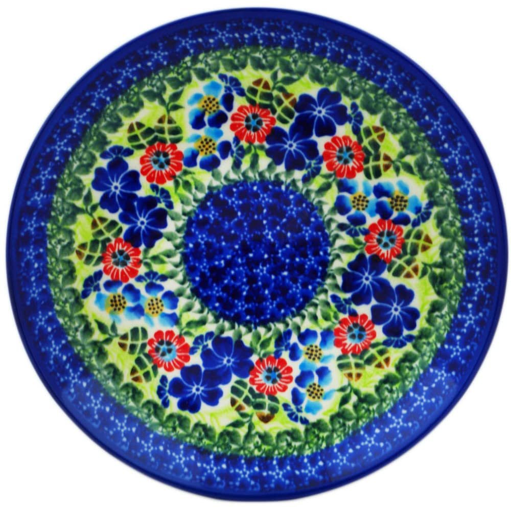 Polmedia Polish Pottery Dessert Plate UNIKAT - Cobalt Water Meadow Pattern Handmade in Boleslawiec Poland by Ceramika Dalia + Certificate of Authenticity