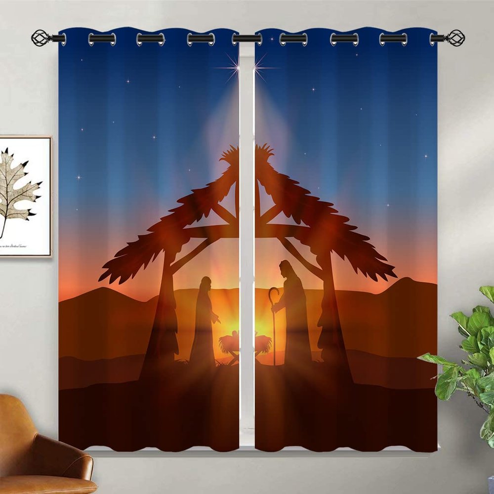 Christ Blackout Curtains for Girls Boy Home Decor, Christian Cross Sunrise God's Love Female Deity Grommet Thermal Insulated Drapes Darkening Window Curtain for Bedroom Living Room, 42 x 63 Inch