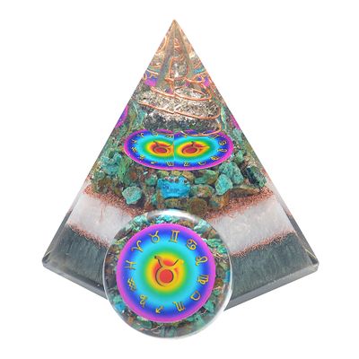 Horoscope Orgone Pyramid & Palm Stone Set, Healing Crystal Taurus Zodiac Sign Gift Set Made of Pyrite & Crysocolla for Self-Expression and Truth
