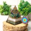 Horoscope Orgone Pyramid & Palm Stone Set, Healing Crystal Taurus Zodiac Sign Gift Set Made of Pyrite & Crysocolla for Self-Expression and Truth view 2