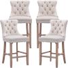 ODUSE-DAILY Velvet Bar Stools Set of 4-27" Seat Height Barstool, Bar Chairs Fit Counter or Bar Height, Kitchen Stools for Island, Tufted Back, Wood Frame, Upholstered (Beige, Set of 4) view 1