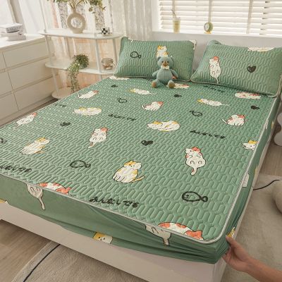 FCLDESHOP Snug-Fit Fitted Sheet,Summer Quilted Quilting Latex Non-Slip Mattress Protector, Bedroom Guest Room Animal Print Mattress Topper,cat,180 * 200cm (1pcs)