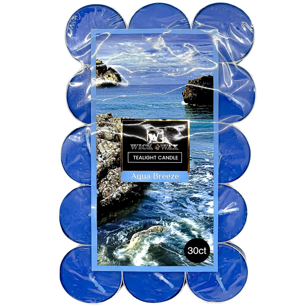 VeZee Tealight A Long Lasting Air Freshener | Clean Even Burn Long Lasting Small Tea Lights for Indoor Use | Best for Holidays, Weddings, SPA, Armotherapy, Meditation | Aqua Breeze 360 Count