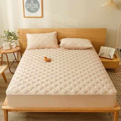 Quilted Fitted Sheet Mattress Pad - Bottom Sheet Mattress Cover, Elastic Fitted Mattress Protector - Deep Pocket - Soft Microfiber-1 Fitted Sheet Only (Tan, Queen)
