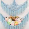 Stuffed Animal Hammock with LED Lights - 59 Inch Large Toy Storage Net for Kids Bedroom, Wall-Mounted Plush Organizer with Wooden Rings, Nursery Decor (Handwoven, Blue) view 1