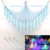 Stuffed Animal Hammock with LED Lights - 59 Inch Large Toy Storage Net for Kids Bedroom, Wall-Mounted Plush Organizer with Wooden Rings, Nursery Decor (Handwoven, Blue) view 2