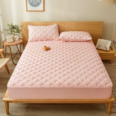 Quilted Fitted Sheet Mattress Pad - Bottom Sheet Mattress Cover, Elastic Fitted Mattress Protector - Deep Pocket - Soft Microfiber-1 Fitted Sheet Only (Pink, Full)