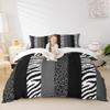 Leopard Print Kids Duvet Cover Set Twin Size,Zebra Abstract Animals Skin Texture Bedding Set,Girls Boys Adults Room Decor,Geometric Stripes Comforter Cover,Black White Grey Quilt Cover,1 Pillowcase view 2