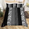 Leopard Print Kids Duvet Cover Set Twin Size,Zebra Abstract Animals Skin Texture Bedding Set,Girls Boys Adults Room Decor,Geometric Stripes Comforter Cover,Black White Grey Quilt Cover,1 Pillowcase view 4