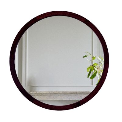 A&B Home 20" Circular Mirror - Round Wall Mount Decorative Mirror with Wooden Frame, Home Wall Dcor, Bedroom Living Room Entryway Wall Accent, Brown