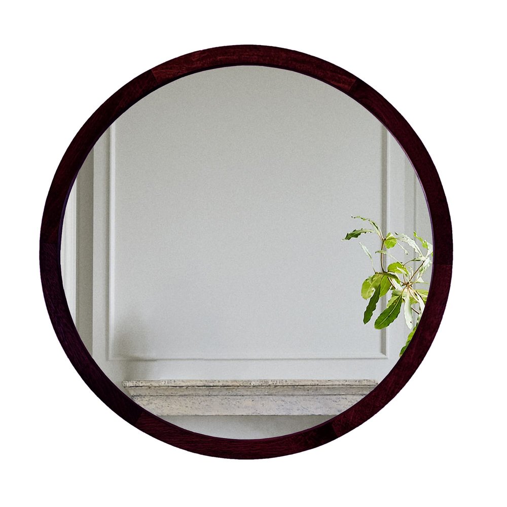 A&B Home 20" Circular Mirror - Round Wall Mount Decorative Mirror with Wooden Frame, Home Wall Dcor, Bedroom Living Room Entryway Wall Accent, Brown