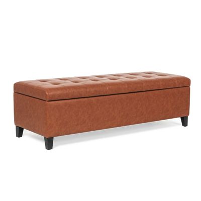 Adeco 51 inch Rectangle Lift Top Storage Ottoman Bench in Upholstered Tufted Fabric with Large Storage Space, Coffee Table Toy Box Footrest Stool for Living Room Bedroom Entryway, Orange