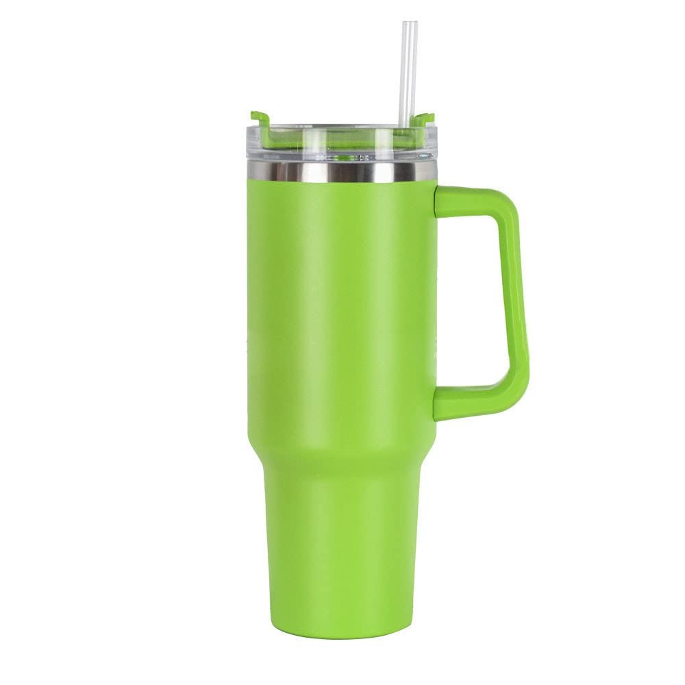 40oz stainless steel insulated cup with straw, car cup with handle, cold insulation, car drum, insulated water bottle suitable for women and men (green)
