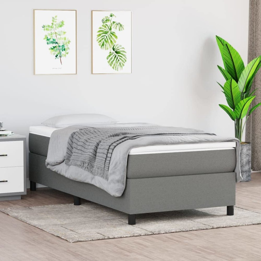 SKM Box Spring Bed Frame Dark Gray 39.4"x74.8" Twin Fabric (24.7 KG/54.34 LBS)-0895