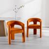 Wahson Orange Dining Chair Set of 3, Velvet Upholstered Modern Barrel Chair, Round Dining Chairs with Wooden Legs, Assembled Accent Armchairs for Dining Room/Living Room/Bedroom/Side view 2