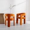 Wahson Orange Dining Chair Set of 3, Velvet Upholstered Modern Barrel Chair, Round Dining Chairs with Wooden Legs, Assembled Accent Armchairs for Dining Room/Living Room/Bedroom/Side view 4