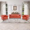 85" Chesterfield PU Fabric 3 Seater Couch-2 Set 39" Single Chair Set Furniture,Upholstered Sofa with Tufted Back,Roll Arm Classic Chesterfield Settee Couches for Living Room,Office(Orange + PU) view 1