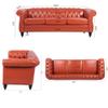 85" Chesterfield PU Fabric 3 Seater Couch-2 Set 39" Single Chair Set Furniture,Upholstered Sofa with Tufted Back,Roll Arm Classic Chesterfield Settee Couches for Living Room,Office(Orange + PU) view 2