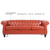 85" Chesterfield PU Fabric 3 Seater Couch-2 Set 39" Single Chair Set Furniture,Upholstered Sofa with Tufted Back,Roll Arm Classic Chesterfield Settee Couches for Living Room,Office(Orange + PU) view 4