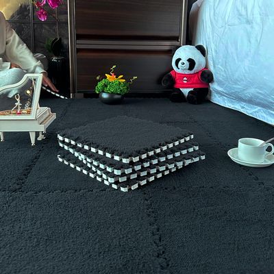 16 Pcs Kids Foam Interlocking Carpet Tiles with Border, Thick Carpet Squares Plush Floor Playmats Baby Crawling Rug - 49" x 49" (Black, 16 Tiles)