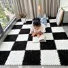 16 Pcs Kids Foam Interlocking Carpet Tiles with Border, Thick Carpet Squares Plush Floor Playmats Baby Crawling Rug - 49" x 49" (Black, 16 Tiles) view 4