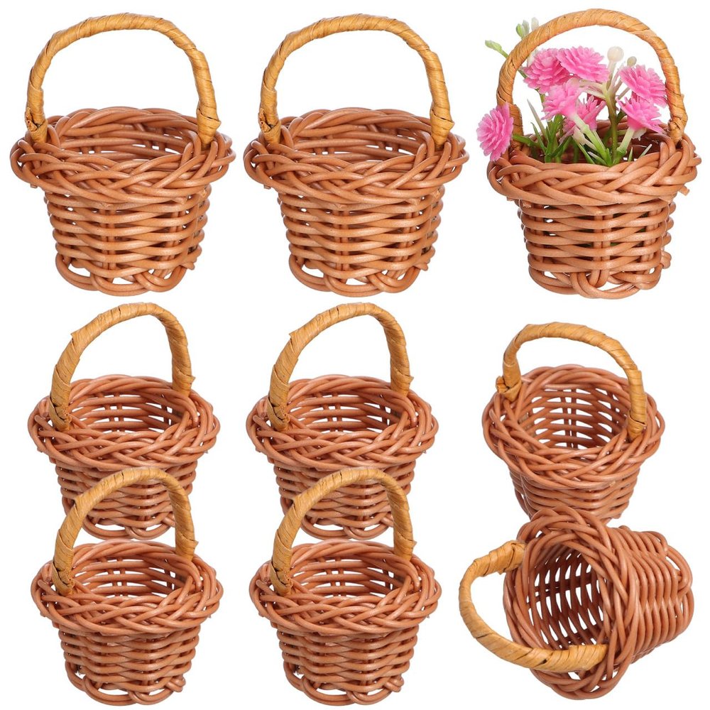 Cabilock 30Pcs Mini Woven Baskets with Handles, Miniature Easter Wicker Baskets for Dollhouse, Tiny Flower Girl Baskets for Wedding Party Favors, Baby Shower DIY Crafts Decoration, 2.65X1.8In