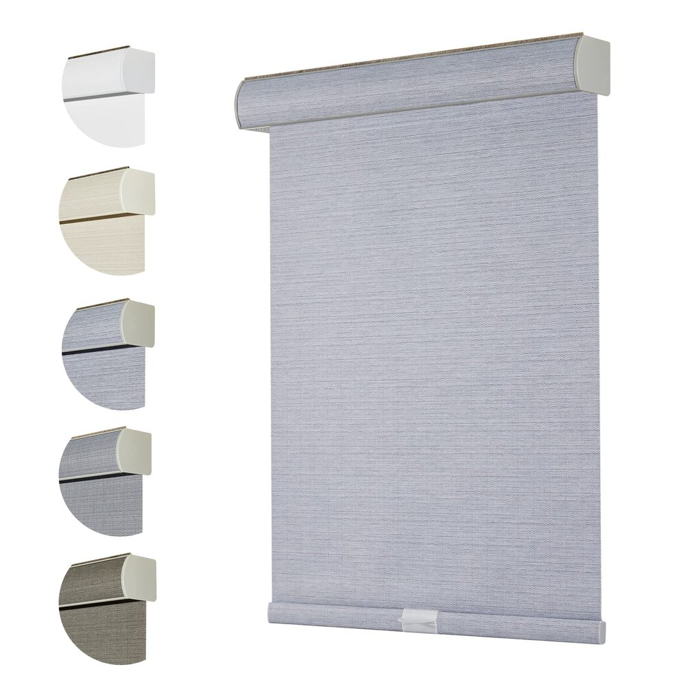 Persilux Free-Stop Cordless 100% Blackout Shades for Window Roller Shades with Texture Fabric UV Protection Thermal Insulated Roller Blinds for Window Treatment for Home (67.5" W x 64" H, Bluish Grey)