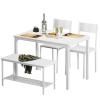 soges 4 Person Dining Table Set,43.3 inch Kitchen Table Set for 4,2 Chairs with Backrest,2-Person Bench with Storage, White Rack,Nesting Furniture Set for Dining Room and Restaurant, White view 1