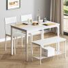 soges 4 Person Dining Table Set,43.3 inch Kitchen Table Set for 4,2 Chairs with Backrest,2-Person Bench with Storage, White Rack,Nesting Furniture Set for Dining Room and Restaurant, White view 2