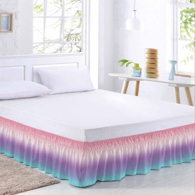 Coloredd Rainbow Bed Skirt King Size 16 Inch Drop, Adjustable & Elastic Wrap Around Bed Skirts Pleated Luxury Dust Ruffles for Twin Full Queen Cal King Base Bed, Ombre Purple Pink Teal Color Art