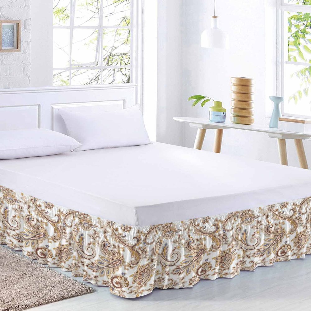 Boho Paisley Bed Skirt Cal King Size 18 Inch Drop, Adjustable & Elastic Wrap Around Bed Skirts Pleated Luxury Dust Ruffles for Twin Full Queen Cal King Base Bed, Da-mask Floral Print Bohemian Style