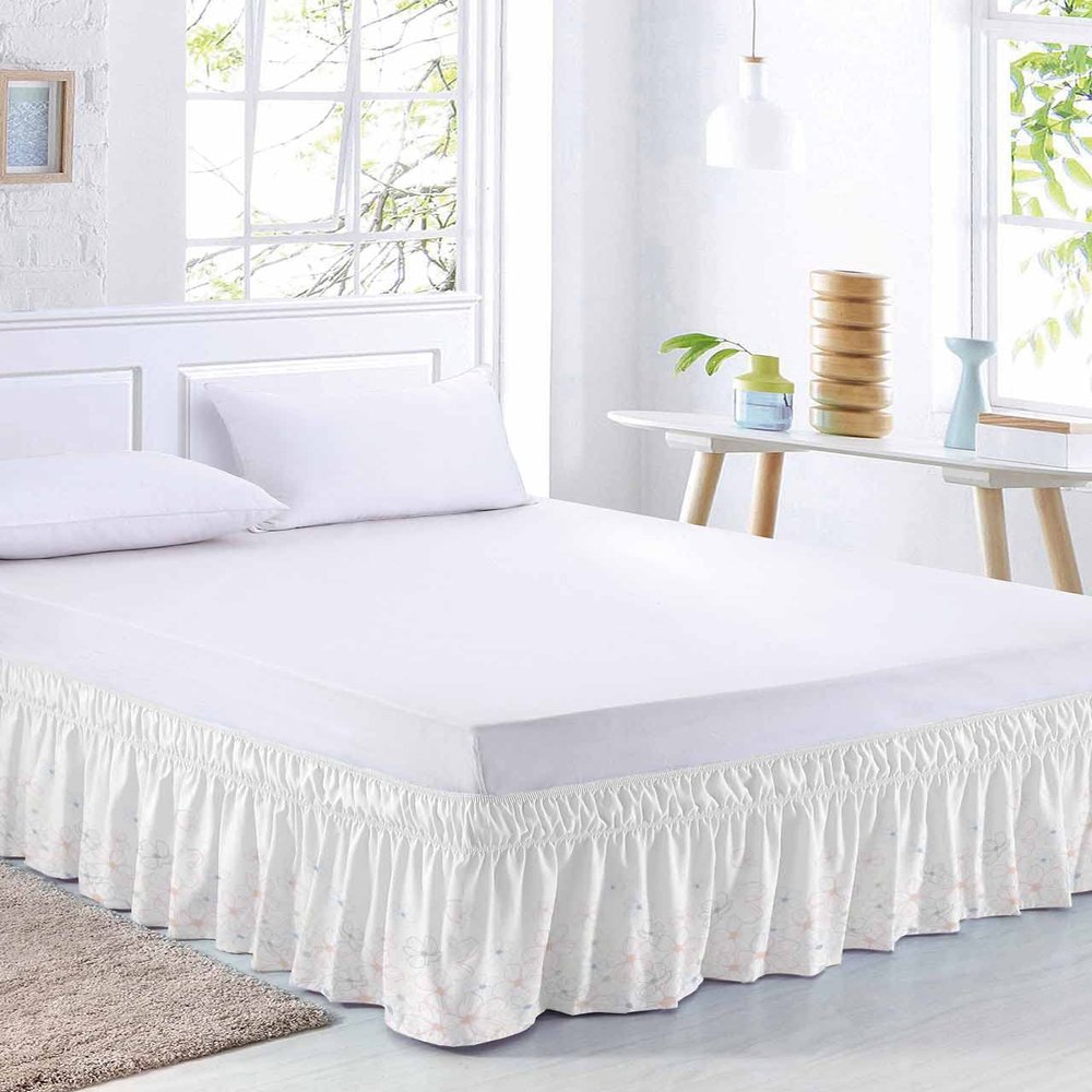 Summer Fall Flowers Bed Skirt King Size 18 Inch Drop,Adjustable & Elastic Wrap Around Bed Skirts Pleated Luxury Ruffles for Twin Full Queen Cal King Bed,Abstract Minimalistic Ombre Botanical Plant