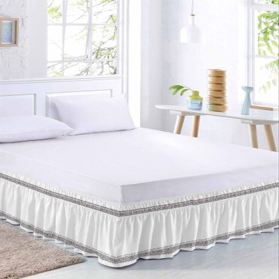 Bohemian Bed Skirt Queen Size 16 Inch Drop, Adjustable & Elastic Wrap Around Bed Skirts Pleated Luxury Dust Ruffles for Twin Full Queen Cal King Base Bed, Ethnic Black Tribal Unique Chic Boho