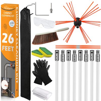 Sealegend 26FT Chimney Sweep Kit Rotary Flexible Cleaning Brush with 8 Rods