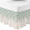 Teal Flower Leaves Bed Skirt Queen Size 18 Inch Drop,Adjustable & Elastic Wrap Around Bed Skirts Pleated Luxury Dust Ruffles for Twin Full Queen Cal King Base Bed,Summer Fall Retro Grey Plant Flowers view 2