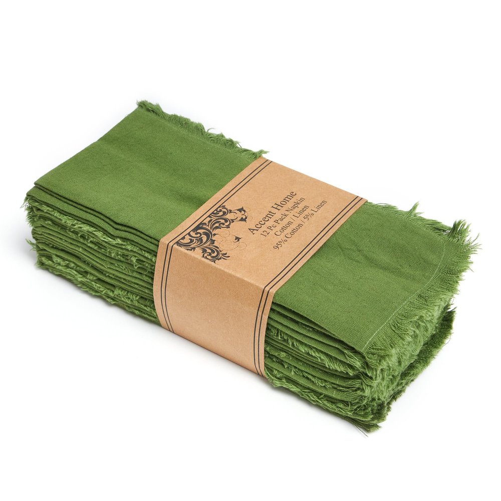 ACCENTHOME Olive Green Cotton Linen Napkin Set of 12 18x18 inch Dinner Napkins - Washable Soft Premium Hotel Quality Reusable Hemmed Edges Napkins Perfect Table Linens for Family Dinners, Weddings