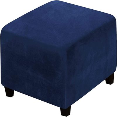 ADPON Square Velvet Ottoman Covers Ottoman Slipcover Square Footstool Protector Covers Storage Stool Ottoman Covers Stretch with Elastic Bottom (X-Large,Navy)