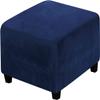 ADPON Square Velvet Ottoman Covers Ottoman Slipcover Square Footstool Protector Covers Storage Stool Ottoman Covers Stretch with Elastic Bottom (X-Large,Navy) view 1