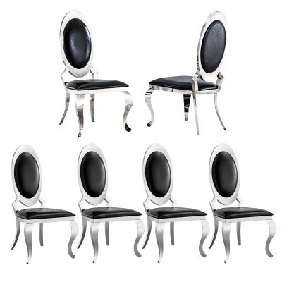 Elegant Dining Chairs Set of 6, Modern Faux Leather Dining Room Chair w/Unique Oval Back Silver Stainess Legs,White Luxury Upholstered Accent Kitchen Chairs for Kitchen, Dining, Bedroom, Living Room