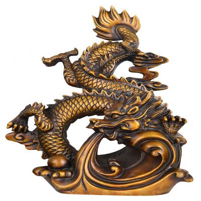 14.6" Brass Fengshui Classical Dragon Lucky Wealth Zodiac Animal Loong Statue