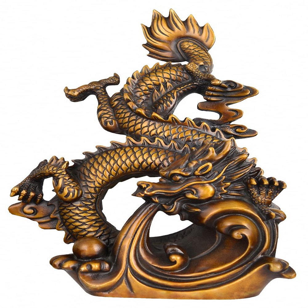 14.6" Brass Fengshui Classical Dragon Lucky Wealth Zodiac Animal Loong Statue