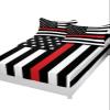 USA Red Line Firefighter Flag Fitted Sheet Set for Full Size Bed 3 Pieces Bedding Sheets-Deep Pocket Bedsheet Fits Mattress Upto 16",2 Pillow Cases Bedroom Decor Star Striped Flags view 3